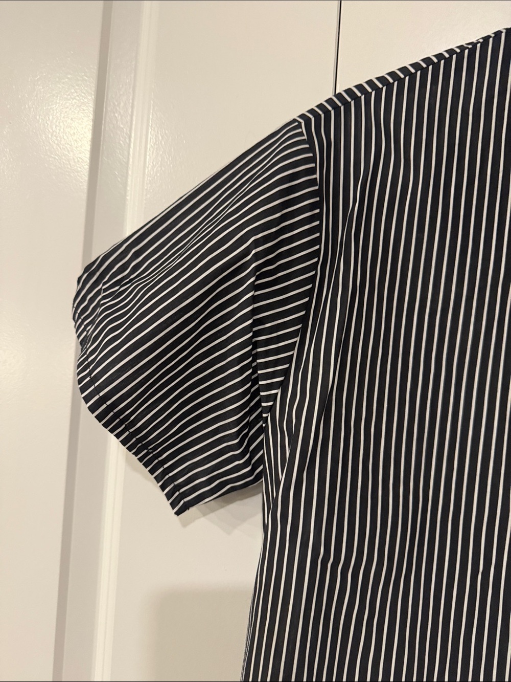 Active USA Black and White Striped Short-Sleeve Button-Down Crop Shirt - Picture 3 of 11